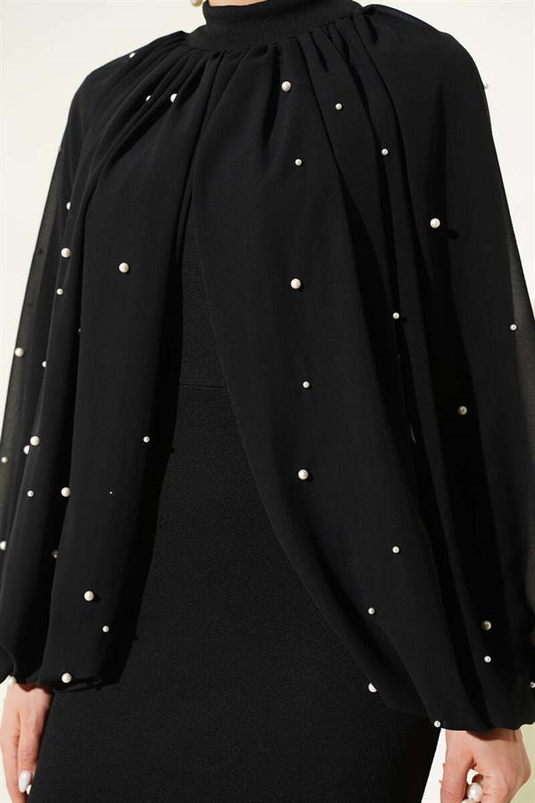 Pearl Cape Evening Dress Black