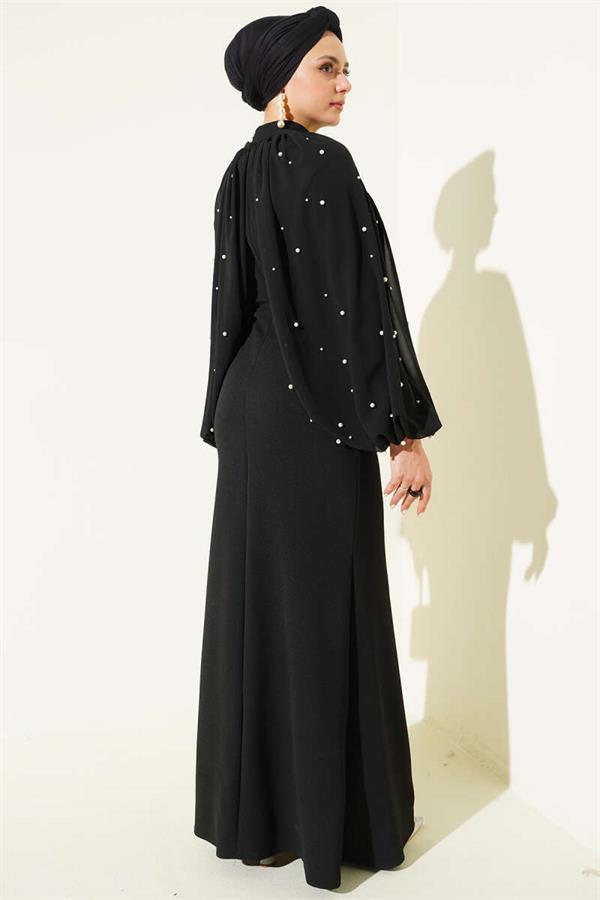 Pearl Cape Evening Dress Black