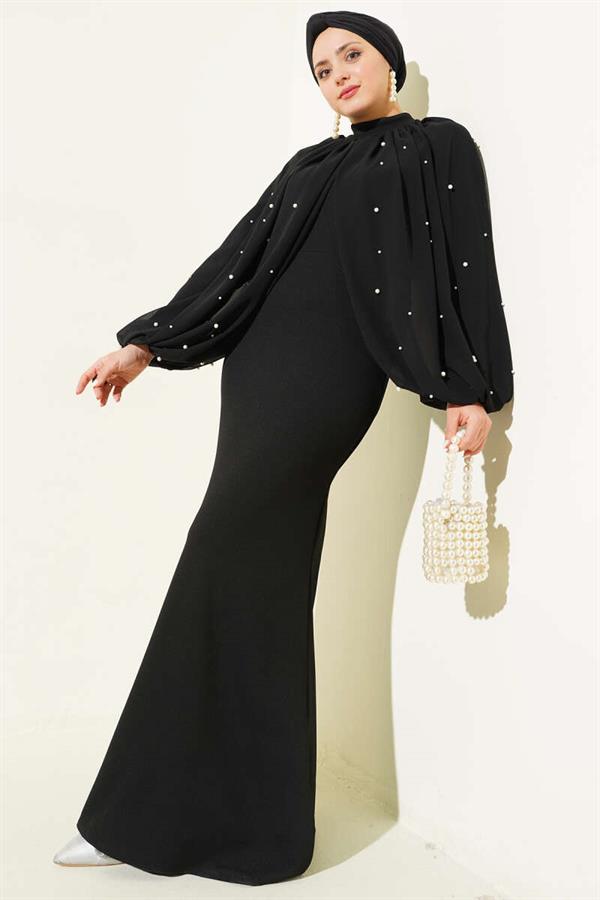 Pearl Cape Evening Dress Black