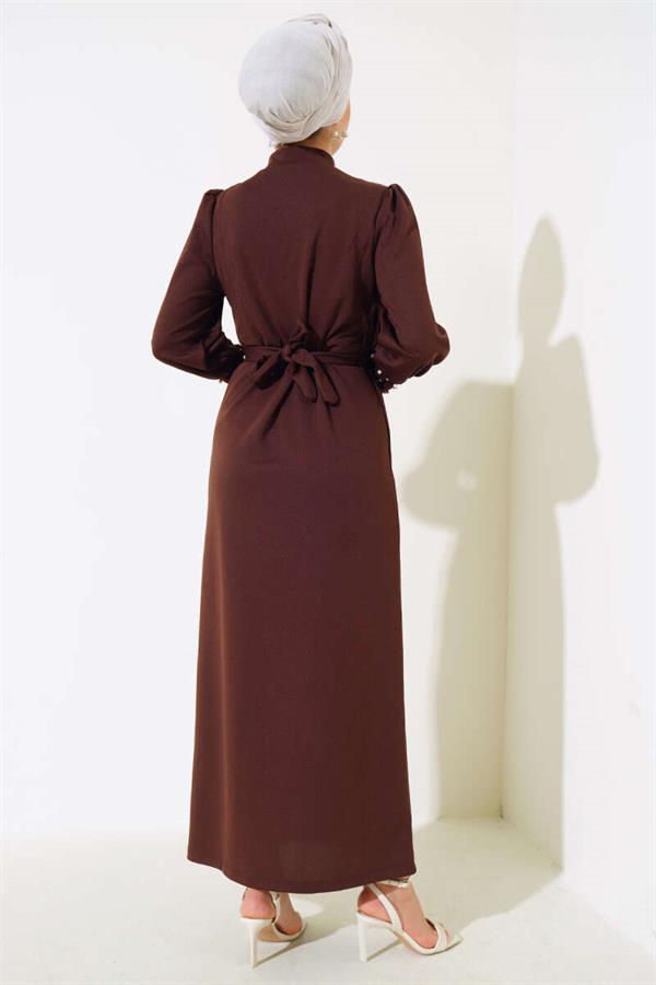 Pearl Embellished Dress Brown