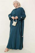 Pearl Embellished Butterfly Cape Dress in Petrol