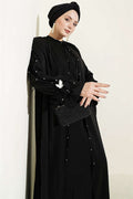 Pearl Embellished Butterfly Cape Dress, Black