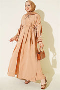 Pearl Embellished Butterfly Cape Dress Latte