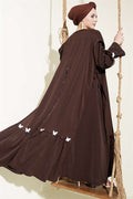 Pearl Embellished Butterfly Cape Dress in Brown