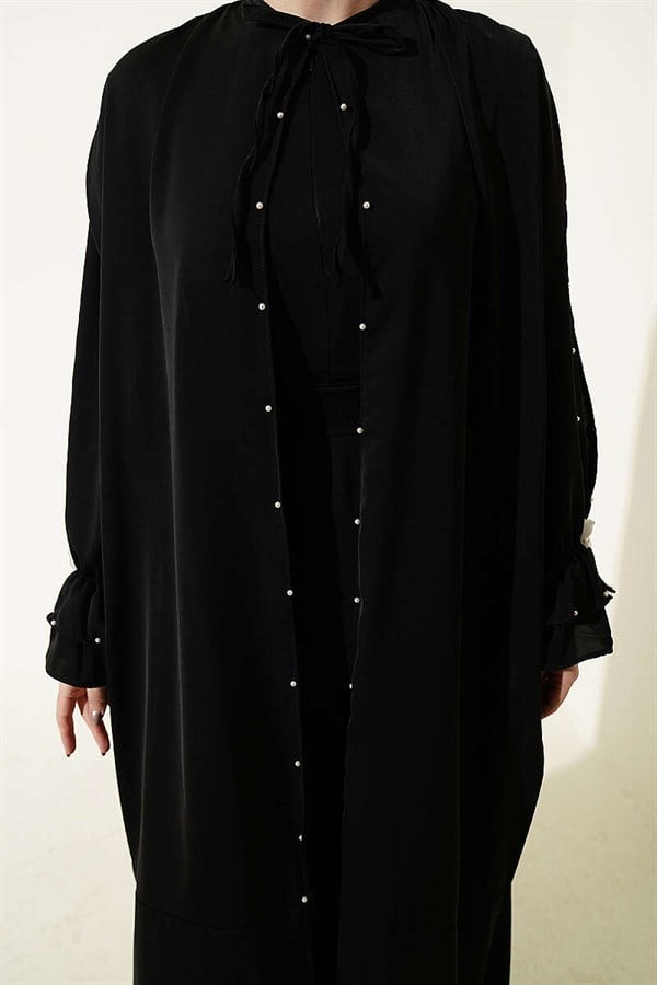 Pearl Embellished Butterfly Cape Dress, Black