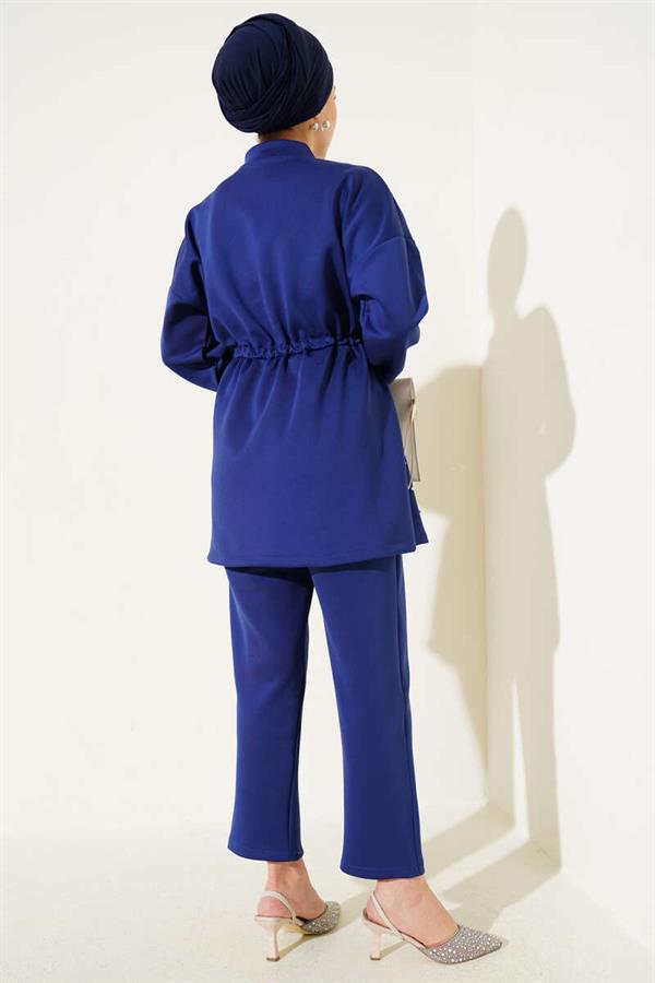 Pearl Embellished Scuba 2 Piece Set, Navy Blue