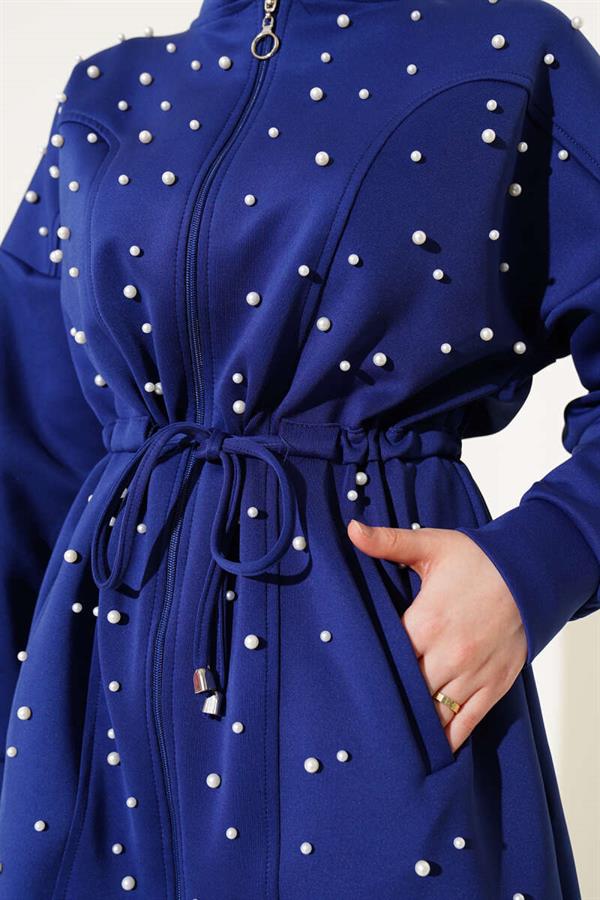 Pearl Embellished Scuba 2 Piece Set, Navy Blue