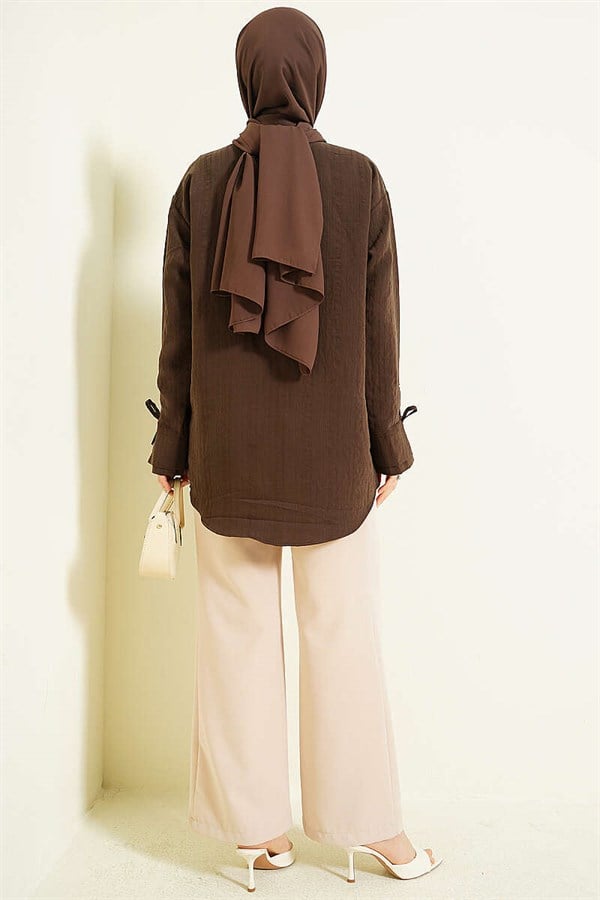 Beaded Flower Embroidered Modal Shirt, Coffee