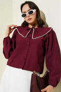 Pearl Navy Collar Short Shirt Claret Red