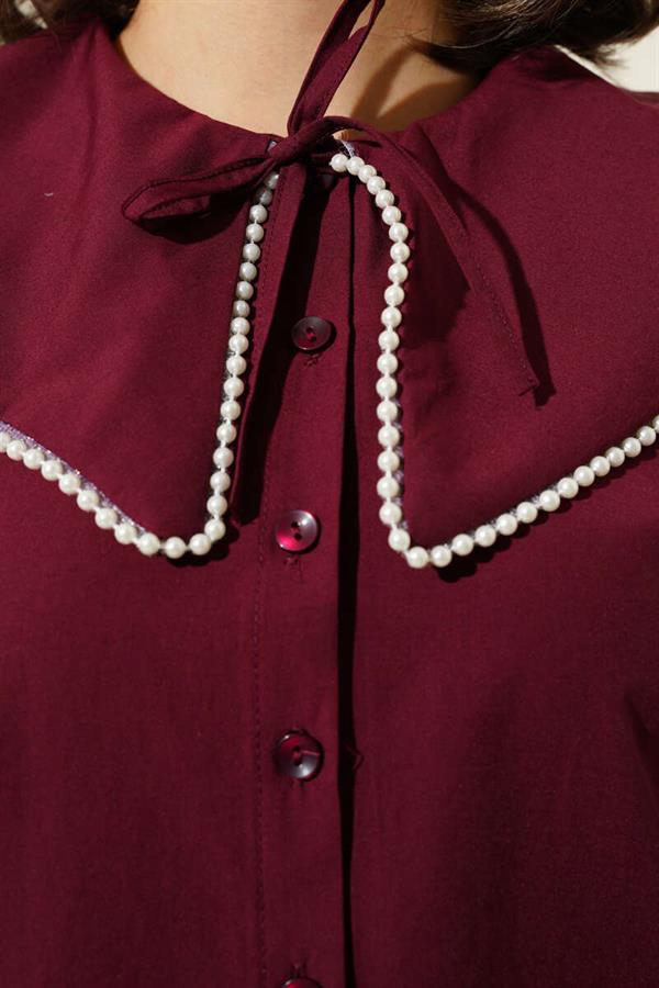 Pearl Navy Collar Short Shirt Claret Red
