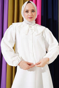 Pearled Sailor Collar Short Shirt Ecru