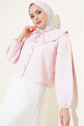 Pearl Navy Collar Short Shirt Pink