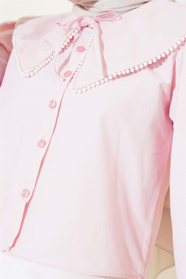 Pearl Navy Collar Short Shirt Pink