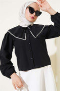 Pearl Navy Collar Short Shirt Black