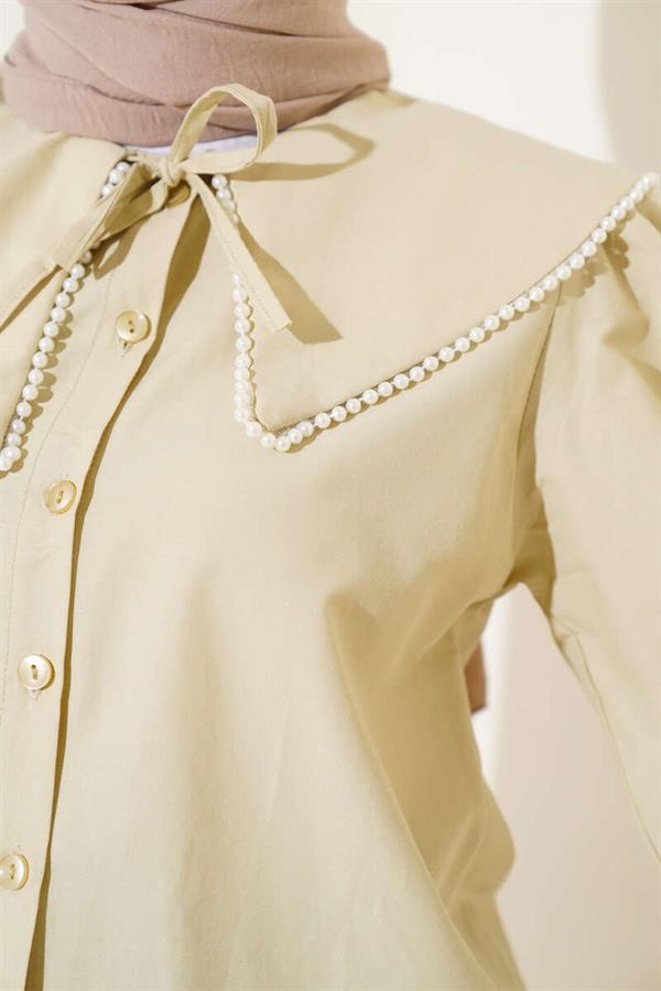 Pearly Sailor Collar Short Shirt Stone