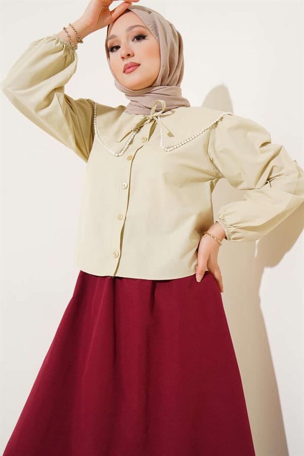Pearly Sailor Collar Short Shirt Stone