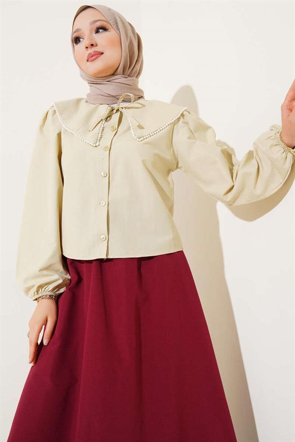 Pearly Sailor Collar Short Shirt Stone
