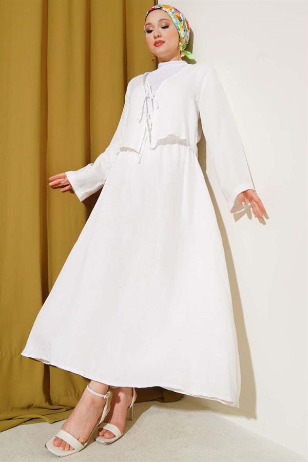 String Tie Kimono Skirt 2 Piece Set White