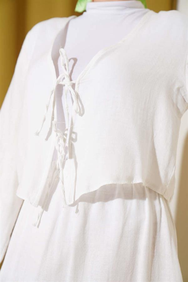 String Tie Kimono Skirt 2 Piece Set White