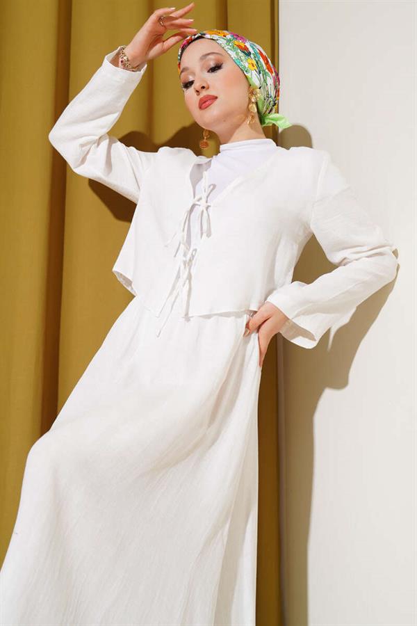 String Tie Kimono Skirt 2 Piece Set White