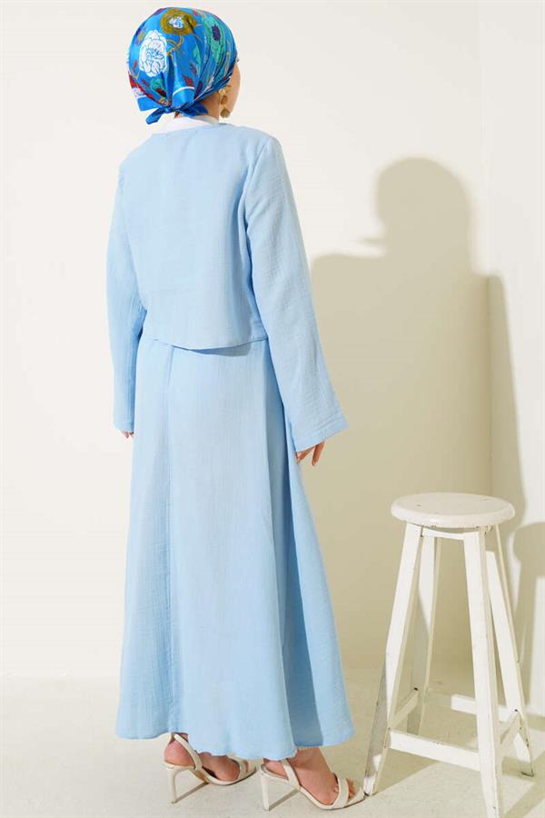 String Tie Kimono Skirt 2 Piece Set Blue