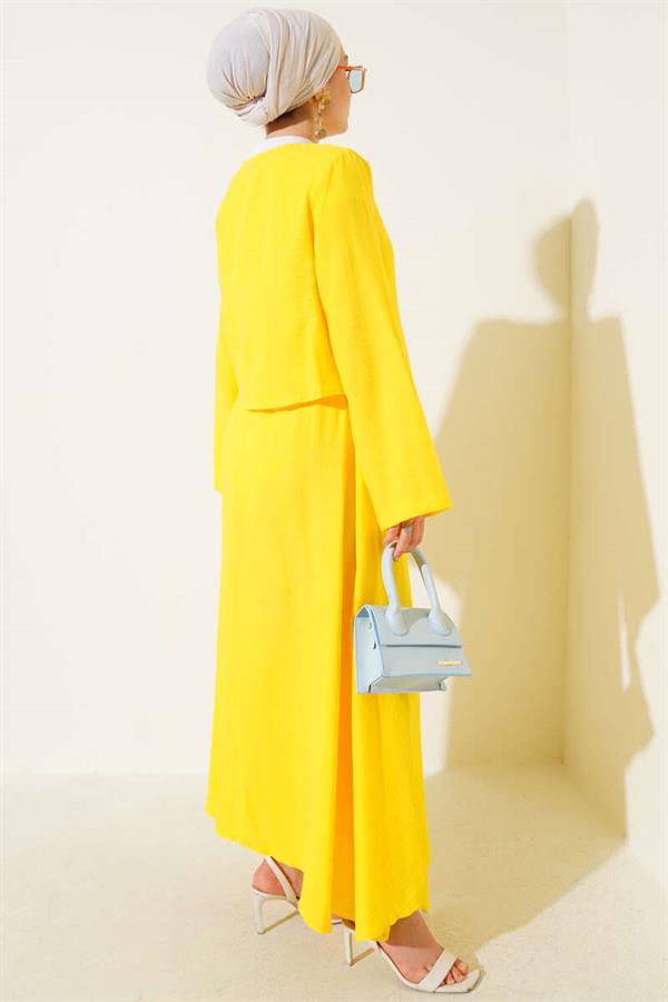String Tie Kimono Skirt 2 Piece Set Yellow