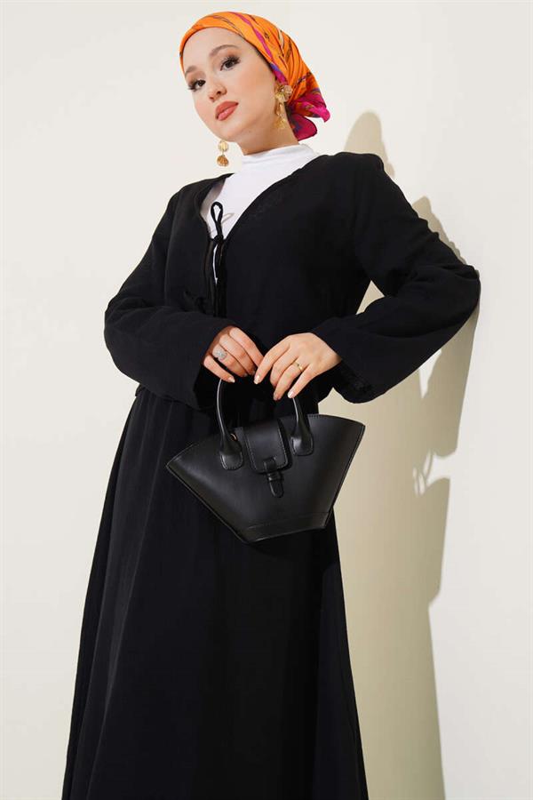 Lace-Up Kimono Skirt 2 Piece Set Black