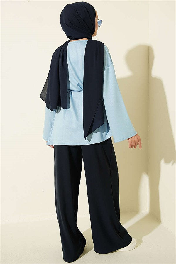Baby Blue Tunic with Drawstring and Emblem Detail