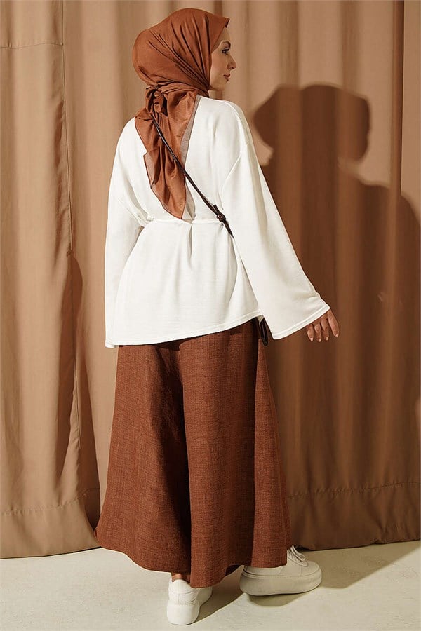 Drawstring Tunic with Emblem Detail, Ecru