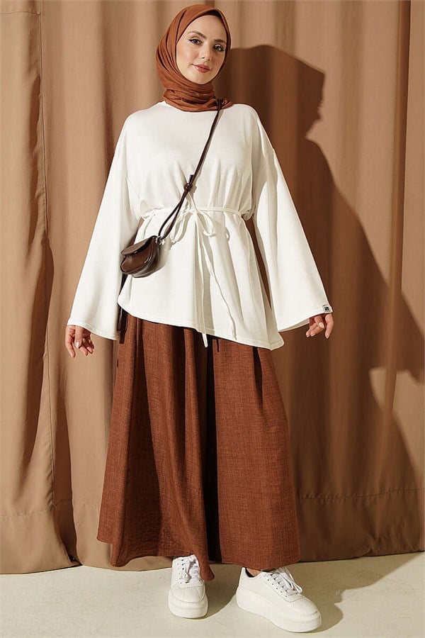 Drawstring Tunic with Emblem Detail, Ecru