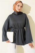 Lace-up Tunic with Emblem Detail, Dark Gray