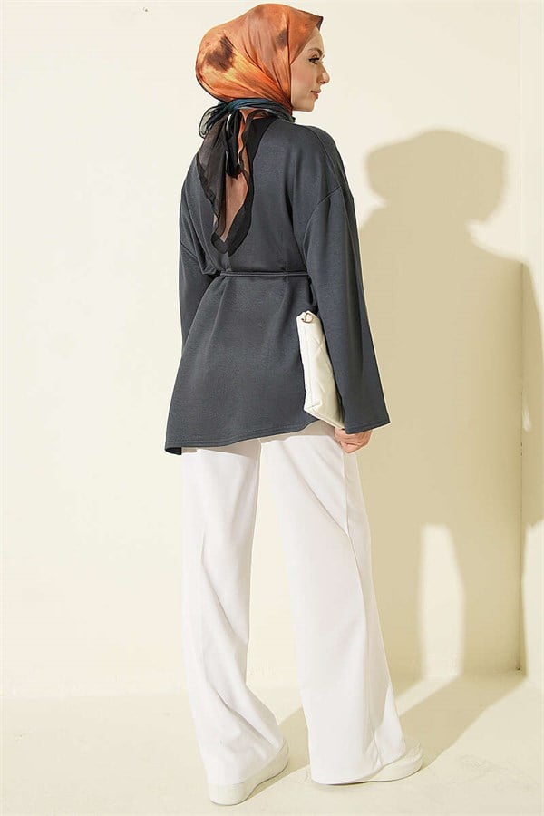 Lace-up Tunic with Emblem Detail, Dark Gray