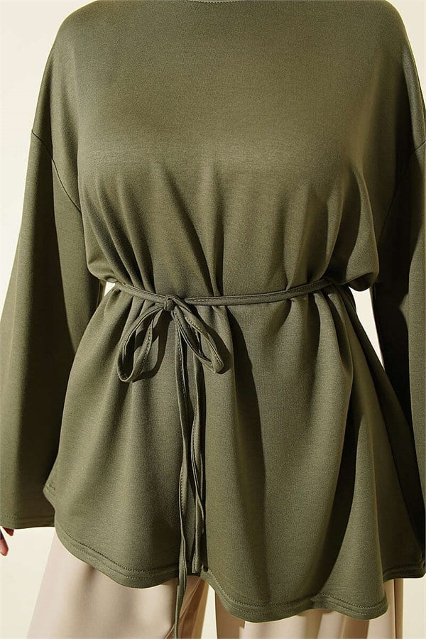Drawstring Tunic with Emblem Detail, Khaki