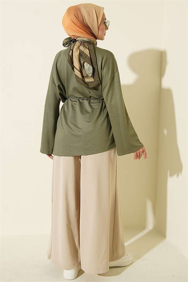 Drawstring Tunic with Emblem Detail, Khaki