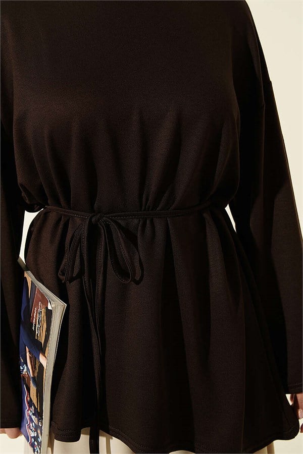 Drawstring Tunic with Emblem Detail, Brown