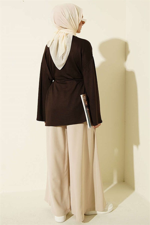 Drawstring Tunic with Emblem Detail, Brown