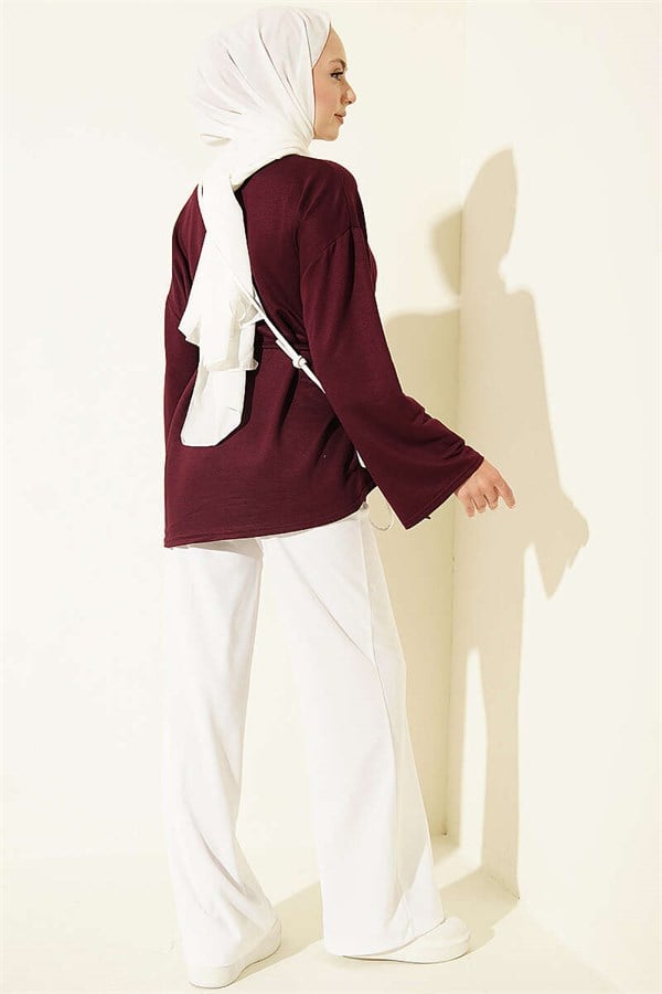 Tie-Draw Tunic with Emblem Detail, Plum