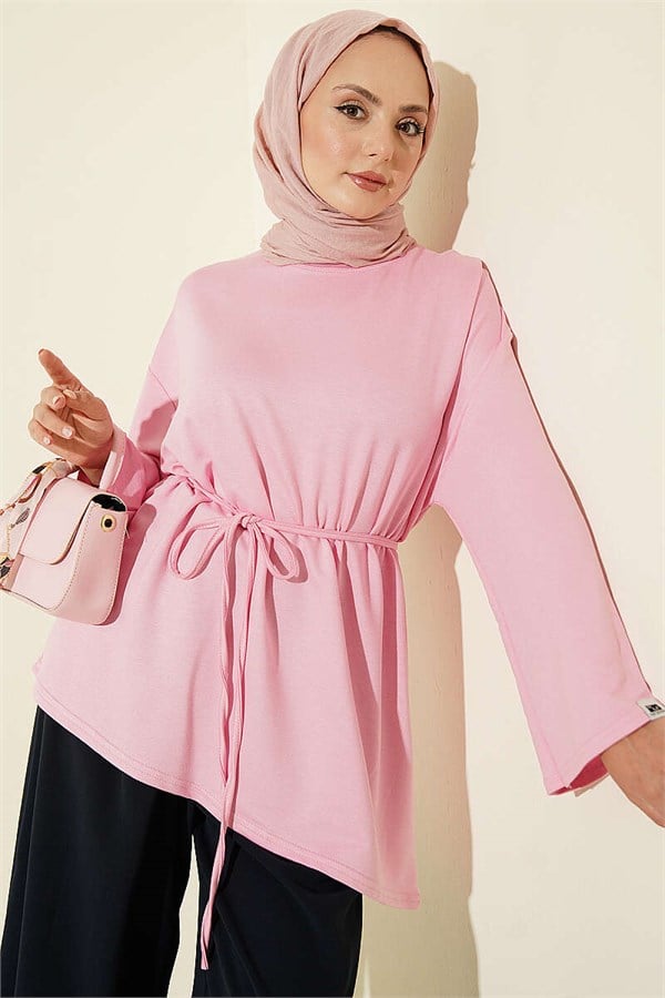 Pink Tunic with Drawstring and Emblem Detail