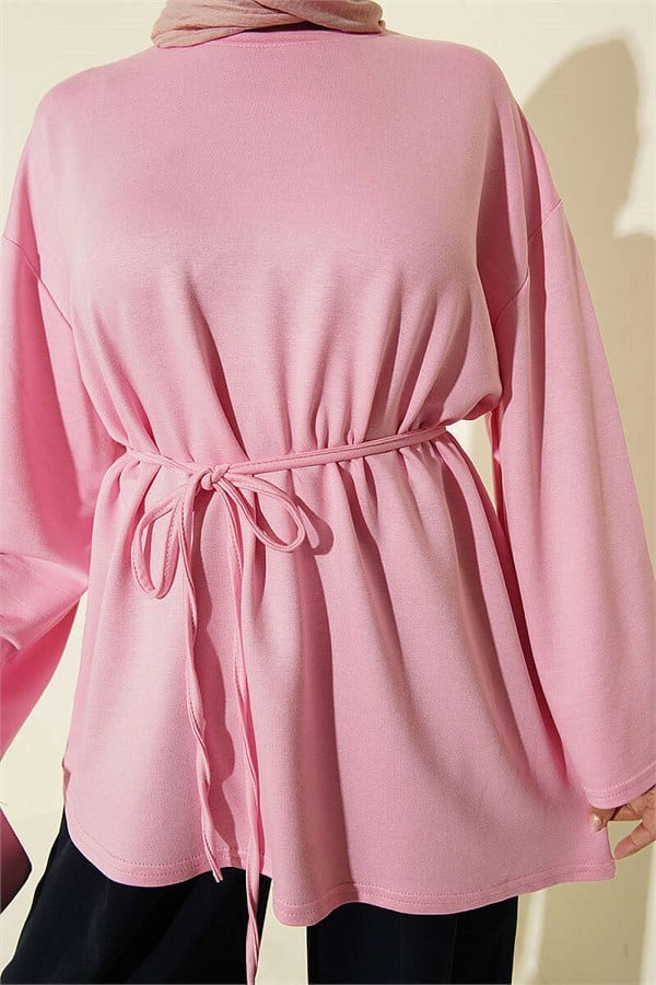 Pink Tunic with Drawstring and Emblem Detail