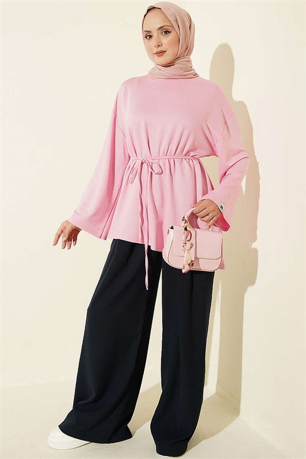 Pink Tunic with Drawstring and Emblem Detail
