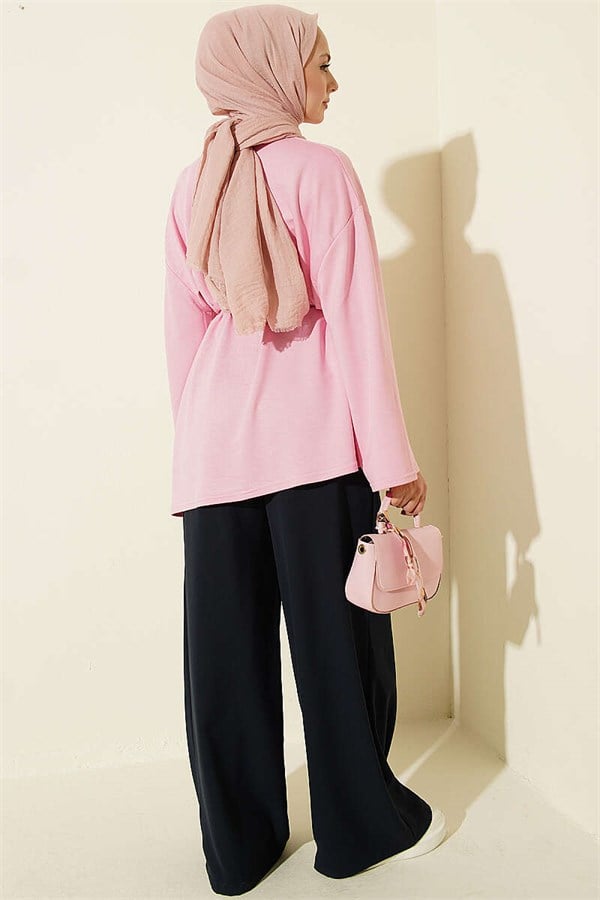 Pink Tunic with Drawstring and Emblem Detail