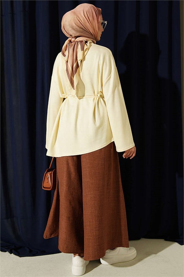 Yellow Tunic with Lace-up Detail and Emblem