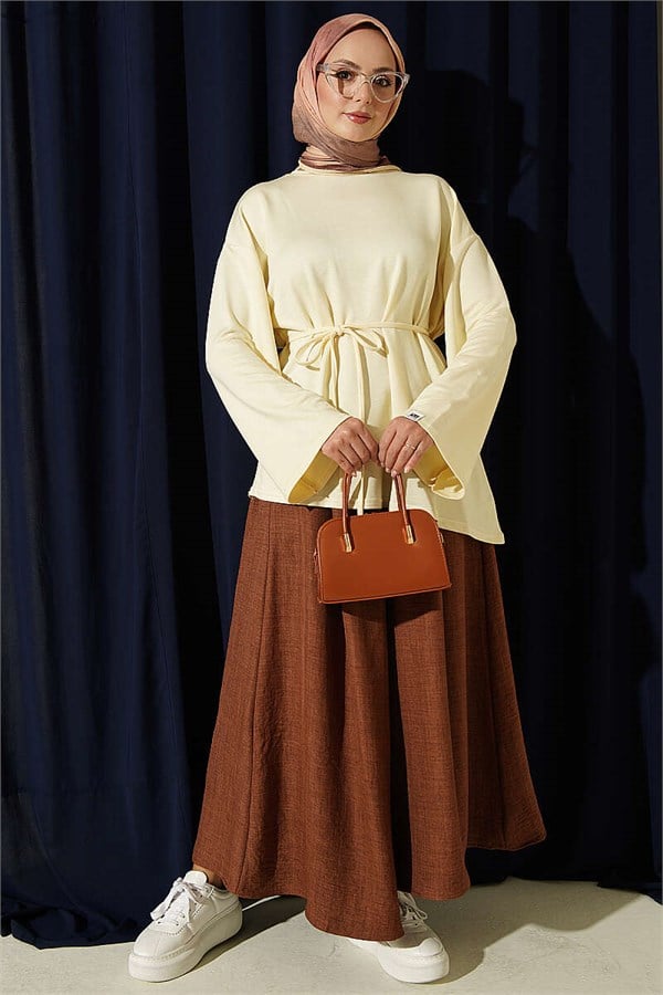Yellow Tunic with Lace-up Detail and Emblem