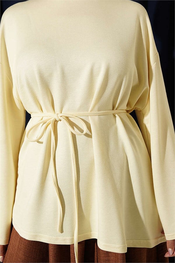 Yellow Tunic with Lace-up Detail and Emblem