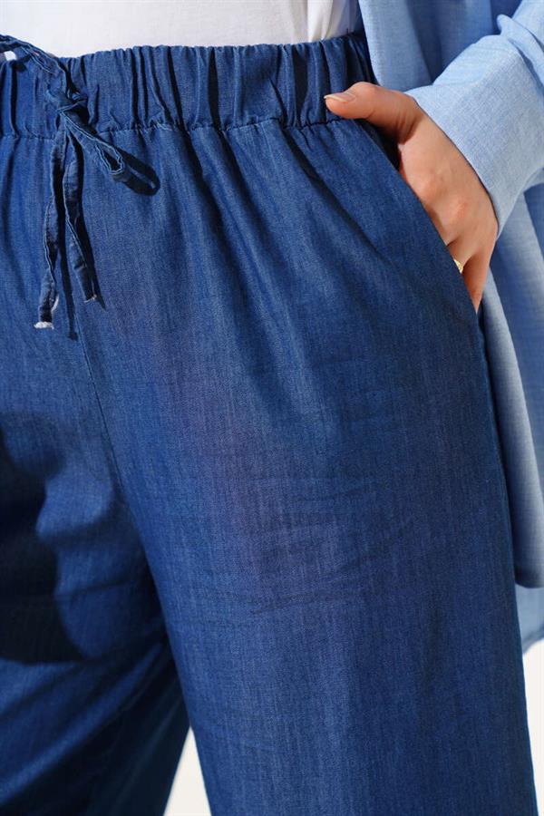 Elastic Waist Trousers Jeans with Rope Tie