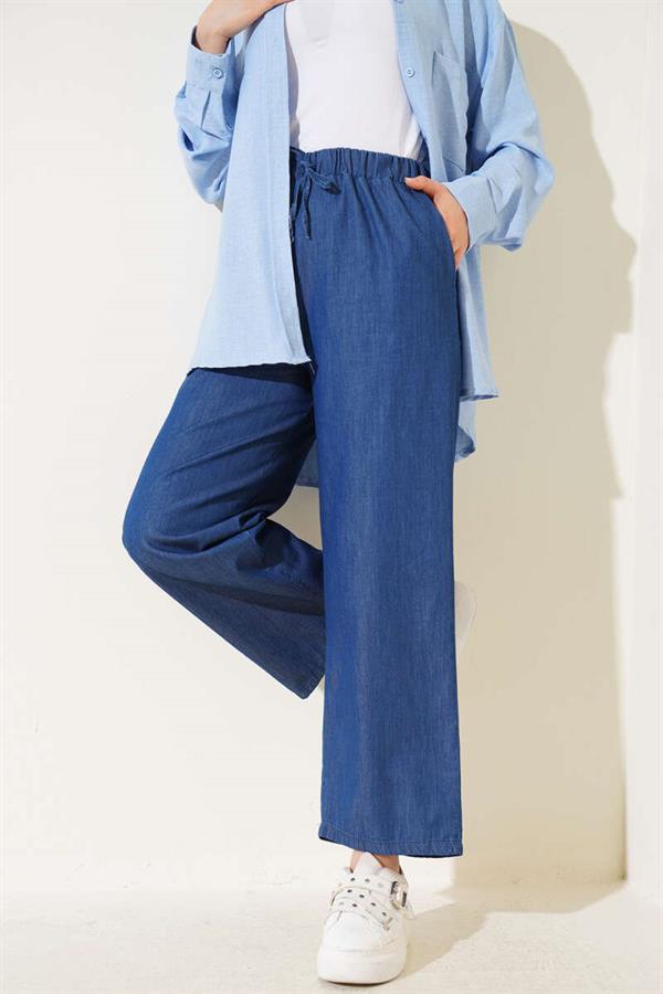 Elastic Waist Trousers Jeans with Rope Tie