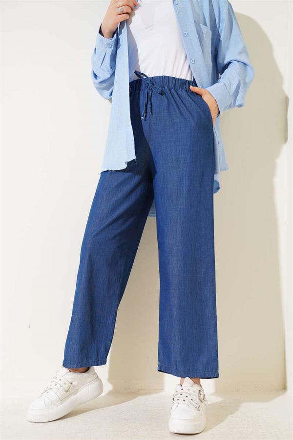 Elastic Waist Trousers Jeans with Rope Tie