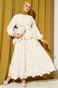 Beige 2 Piece Set with Lace-Up Embroidered Skirt