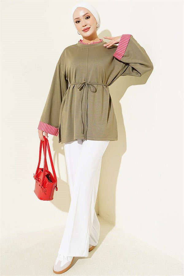 Drawstring Detail Tunic in Khaki