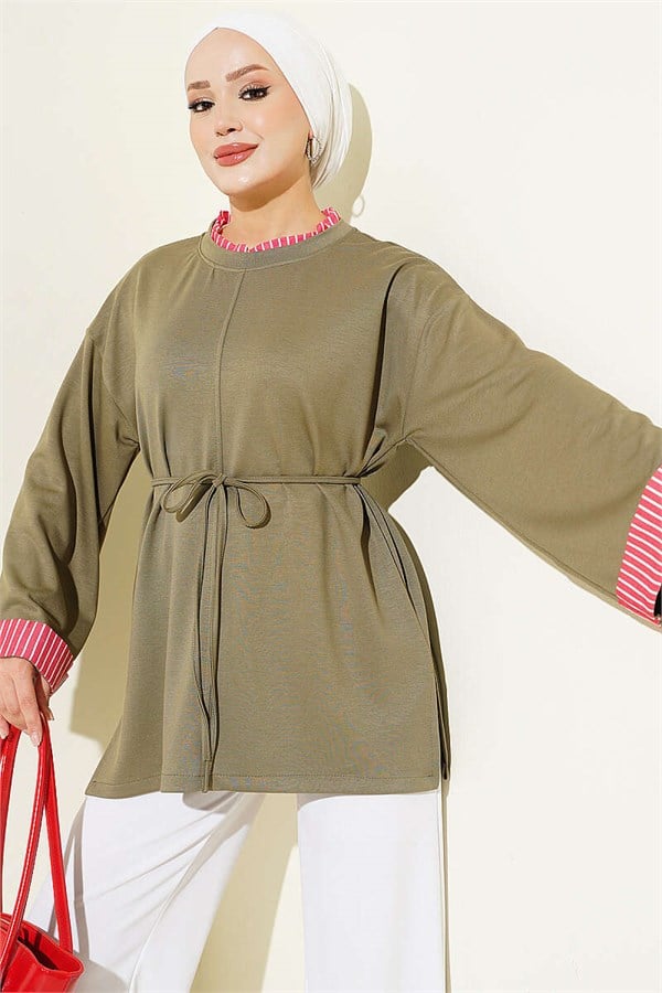 Drawstring Detail Tunic in Khaki